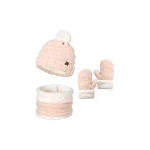 Toddler Hat Scarf And Glove Set Boy Girl Winter Pom Beanie Hat Neck Warmer Tube Mitten Gloves Ages 2-4 2t-4t 3-5 Fleece Lined