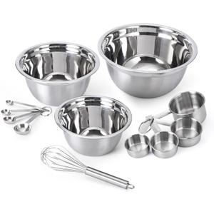 COOK WITH COLOR Stainless Steel Mixing Bowls Set - Nesting Bowls with Non-Slip Bottom and Easy-Grip Handles, Silver, 12 Pieces