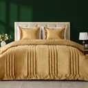 MUSSEL Velvet California King Size Comforter Set 3 Pieces,Luxury Gold All Season Cozy Velvet Bedding Comforter Sets,Modern Striped Lightweight Fluffy Bedroom Sets