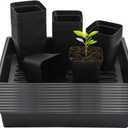 RooTrimmer 4 inch (10CM) Square Nursery Pots 120pcs, Sturdy Seedlings Trays 10 Pcs, Seeds Starter Germination Tray, Microgreening Planter Nursery Propagation 10 Sets