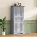 ChooChoo 51" H Tall Bathroom Floor Cabinet, Modern Bathroom Storage Cabinet with Drawer and Adjustable Shelves, Freestanding Kitchen Pantry Cupboard with 4 Doors for Living Room, Grey, 11.81"D x 23.62"W x 51.18"H