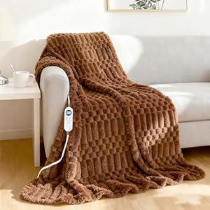 Eastsora Heated Blanket Flannel Blanket Throw, 50"X 60"Electric Heating Blanket with ETL & FCC & 12 Heating Levels & Auto Shut OffMachine Washable (Light Gray)