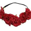 Sanrich Rose Flower Crown Headband for Women Girl, Realistic Fake Flower Floral Hair Crown (red, 1 Count)