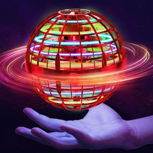 2024 Hot New Flying orb Ball Spinner Magic 360 Rotating Hover Mini Drone Led Flying Orb Ball Toy Flying Spinner (Red)