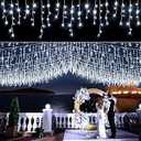 99ft 1216 LED Christmas Lights Outdoor - 8 Modes Icicle Lights with 228 Drops, Waterproof Plug in Fairy String Lights with Timer Memory for Party, Holiday, Wedding, Christmas Decoration, Cool White