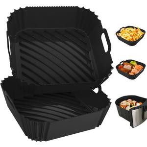 2 Pack Silicone Air Fryer Liners Reusable, 7.1 Inch Airfryer Liners 4-7 QT Square Air Fryer Liners Silicone Pot Oven Liner Baking Tray, Air Fryer Basket Mat Silicone Bowl Air Fryer Accessories