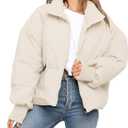 ZESICA Women's Winter Warm Long Sleeve Zip Up Drawstring Baggy Cropped Puffer Down Jacket Coat Outerwear (Beige, L)