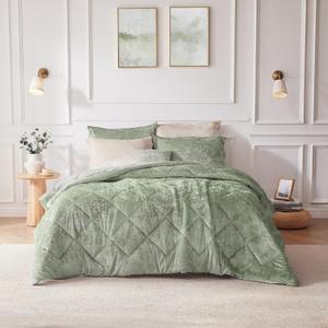 Felicia All Season Reversible Velvet Comforters - Twin/Twin XL, Diamond Quilted, Microfiber, Green 3 Piece Set