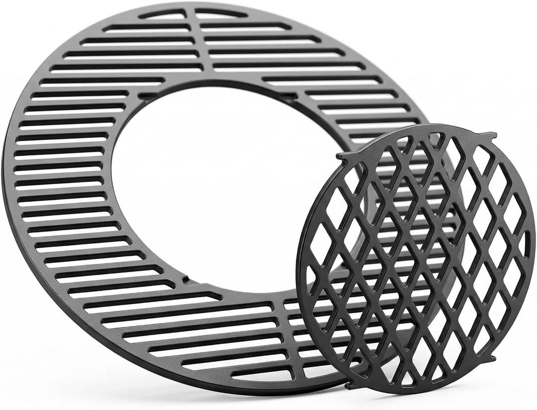 8835 Cast Iron 21.5" Grill Grates w/12" Removable Center Grate for Weber Original Kettle Premium 22-inch Charcoal Grill, Replacement Parts for Weber 22" Performer Premium Grill, One-Touch Grills