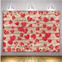 Vintage Rustic Wood Glitter Glow Red Love Heart Valentine's Day Theme Photography Backdrop Wedding Anniversary Bridal Shower Mother's Day Photo Background Couple Studio Shoot Props Supplies 10x8ft