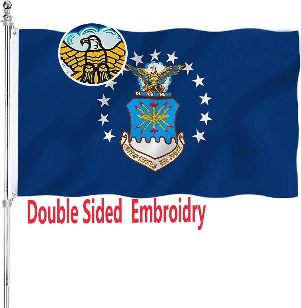US Air Force Flag Embroidered Double Sided 3x5 Heavy Duty United States Military Flag 340D Polyester and Durable Canvas Header with 2 Brass Grommets