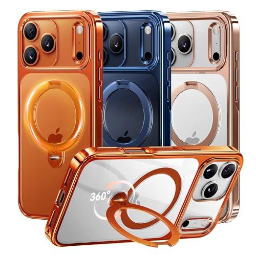CASEKOO Cosmic Orange Glossy for iPhone 17 Pro Case [360 Spin Magnetic Stand][Fit for MagSafe][17FT Military Protection] Slim Polished Frame Titanium Alloy Sturdy Stand 6.3", Cosmic Orange