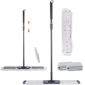Dust Mop for Hardwood Floors 36" Commercial Industrial Cotton Floor Dust Mop with Extra 3 Mop Refill Pads 61 Inch Long Handle for Cleaning Office Garage Hardwood Warehouse Factory Mall Deck