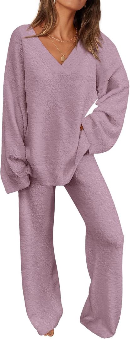 PRETTYGARDEN Lounge Sets for Women Two Piece Sweaters Pajama Set Fall Fashion 2026 Loungewear Outfits Matching Winter Clothes (Bean Paste Purple, X-Large)