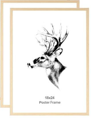 Yaetm 18x24 Poster Frame Set of 2, Natural Solid Oak Wood Frame 18x24 for Photos, Posters & Art Prints, Wall Gallery for Horizontal and Vertical Wall Mount (2 pack, Oak)