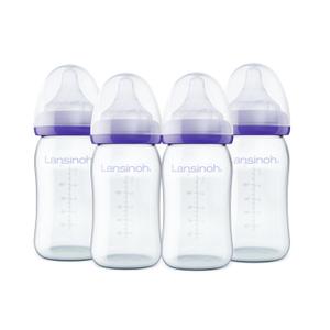Lansinoh Anti-Colic Glass Baby Bottles, 5 Ounces, 4 Count Bottles for Feeding, Baby Essentials, Includes 4 Slow Flow Nipples, Size M