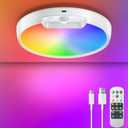 Homelist Rechargeable RGB Shower Light with Remote, Wireless Battery Operated Motion Sensor Ceiling Light with 10 Colors Changing, for Basement, Pantry, Cabinet, Hallway (1 Pack)