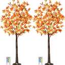 2 Pack 5FT 90LED Lighted Maple Tree - Thanksgiving Decor Artificial Tree with 9 Acorns 180 Leaves, Remote 8 Flashing Modes, Timing, Fall Tree for Outdoor Wedding Party Autumn Decor