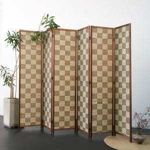 Furnnylane 6 Panel Bamboo Room Divider – 5.6 ft Tall Double-Sided Folding Privacy Screen, Freestanding Wall Partition for Home Office & Bedroom, Gray Brown Woven Texture, Easy Setup (67" H x 94.5" W)
