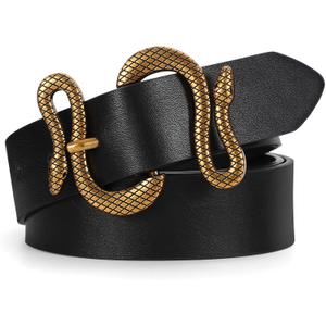 Women Leather Belt with Snake Buckle Fashion Women Belt for Jeans Pants Dresses (Fit Size 31"-35")