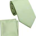 Regular Tie and Pocket Square for Men, Solid Color Necktie Set, 3.2 inch Standard Width (23 Sage Green)