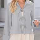 EVALESS Womens Blouses Cute Long Sleeve Bow Tie Front Shirts Going Out Tops Spring Summer Outfits Trendy 2025 (Gray, L)