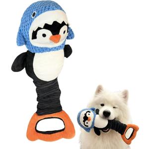 Squeaky Penguin Dog Toys with Tug Handle, Plush Shark Dog Chew Toys for Teething, Interactive Squeaky Toys to Keep Them Busy, Tug of War Puppy Toys for Small, Medium, Large Breeds