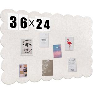 Mooliwe Scalloped Felt Bulletin Board 36 x 24 Inches Foldable Beige Pin Cork Board Alternative for Wall, 3' x 2' Trifold Picture Vision Self Adhesive Bulletin Decorative
