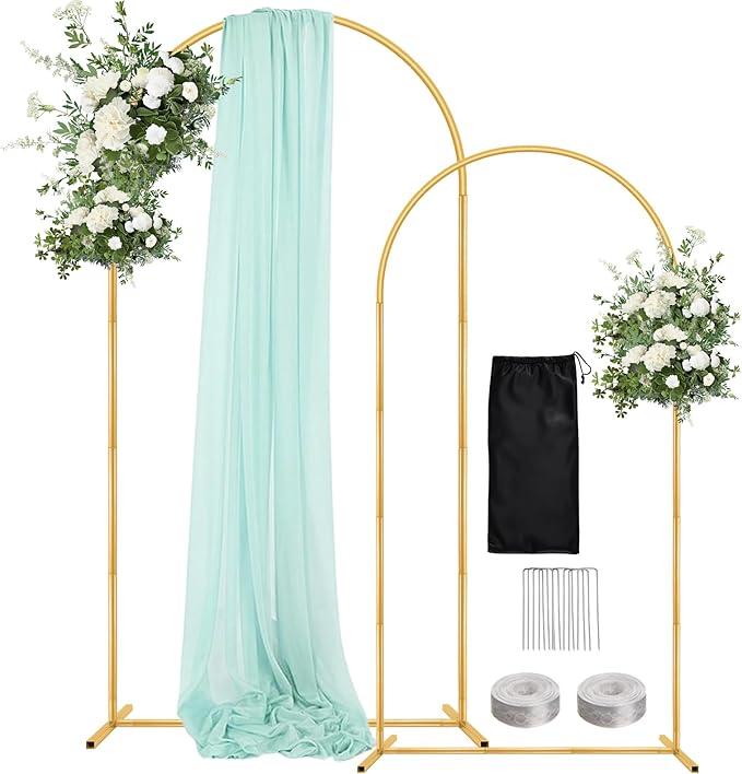 WellSign Wedding Arch Backdrop Stand 7.2FT, 6FT Set of 2, Gold Metal Balloon Arch kit Stand for Gender Reveal Ceremony Engagement Anniversary Bridal Valentine Party Event Decoration
