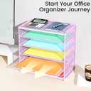2 Pack 6 Tier Paper Organizer, Metal Mesh Desk File Folder, Letter Tray Organizer, Paper Sorter Desk Organizers for Office, Home or School File Folder Holder - Purple