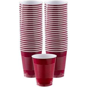 Amscan Premium Berry Red Plastic Cups (18 oz) 50 Count - Stackable, Heavy-Duty & Eco-Friendly Party Drinkware, Vibrant Color & Ultimate Durability