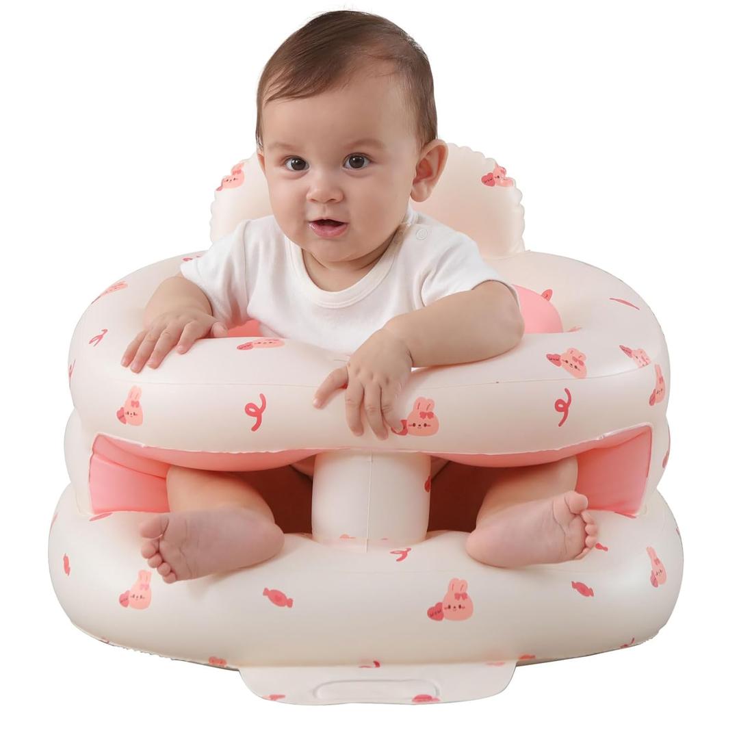 Upgrade Inflatable Baby Seat with Tray for Babies 3-36 Months, Built in Air Pump Bumbo Seat with Tray, Baby Chair Sit Me up Floor Seat for Baby, Learning to Sit & Feeding (Surround-Love Bunny)