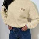 Saodimallsu Womens Sweaters Crew Neck Long Sleeve Knit Contrast Piping Stripe Lightweight Casual Fall Pullover Tops 2025 (Beige)