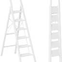 GameGem 6 Step Ladder for 12 Feet High Ceiling, Lightweight Aluminum Folding Step Stool with Convenient Handgrip, Stepladders with Anti-Slip and Wide Pedal for Home Use Space Saving - White