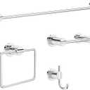 Delta 4-Piece Polished Chrome Bathroom Set Towel Rack, Ring, Toilet Paper Holder, Hook | Nicoli Bath Accessories