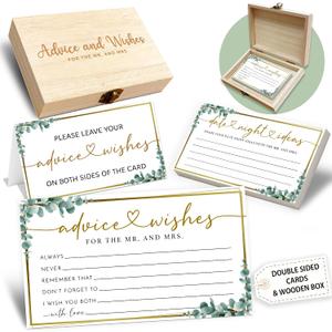 Eucalyptus Advice and Wishes for the Mr and Mrs - 50 Packs Wedding Advice Cards Bridal Shower Game Cards with Box Reception Guest Book for Bride Groom Newlywed Engagement Party Decoration -A10