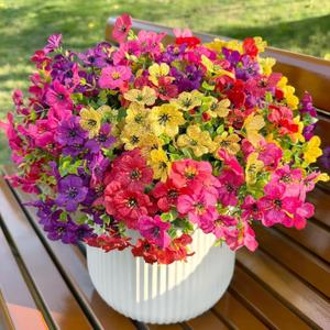 24 Bundles Artificial Flowers for Outdoors Decoration, UV Resistant Faux Silk Fake Flowers for Porch Patio Balcony Planter Yard (4 Mixed Colors)