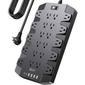 10 Ft Extension Cord Power Strips with Surge Protection, SUPERDANNY Surge Protector with 22 Outlets, 2 USB-C and 4 USB-A, 2100J, 10Ft Flat Plug Heavy Duty Extension Cord (1875W/15A) for Home, Office
