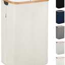 LONBET Laundry Basket with Lid, Made from Breathable Fabric | Aesthetic Clothes Hampers for Laundry with Side Handles & Sturdy Bamboo Frame (26 lb- Single, Beige)