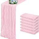 6 Pack Light Pink Cheesecloth Table Runner 17x108 Inch Semi Sheer Boho Gauze Cheese Cloth Fabric Table Runners, for Wedding Party Baby Shower Birthday Home Decor Garden Farmhouse