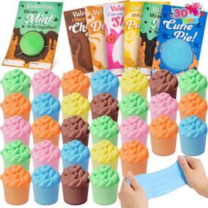JOYIN 30 Packs Valentines Day Cards with Butter Slime, 6 Colors Slime Party Favors, Stress Relief Fidget Toys and Gift Cards for Kids Valentine's Day Classroom Exchange Prizes
