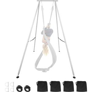 VEVOR Yoga Stand Frame, Max 441-551 lbs Load Swing Stand, Triangular Structure Aerial Rig, Aerial Silk Stands with Yoga Hammock, Standard & Height-Adjustable Version (Steel Silver)