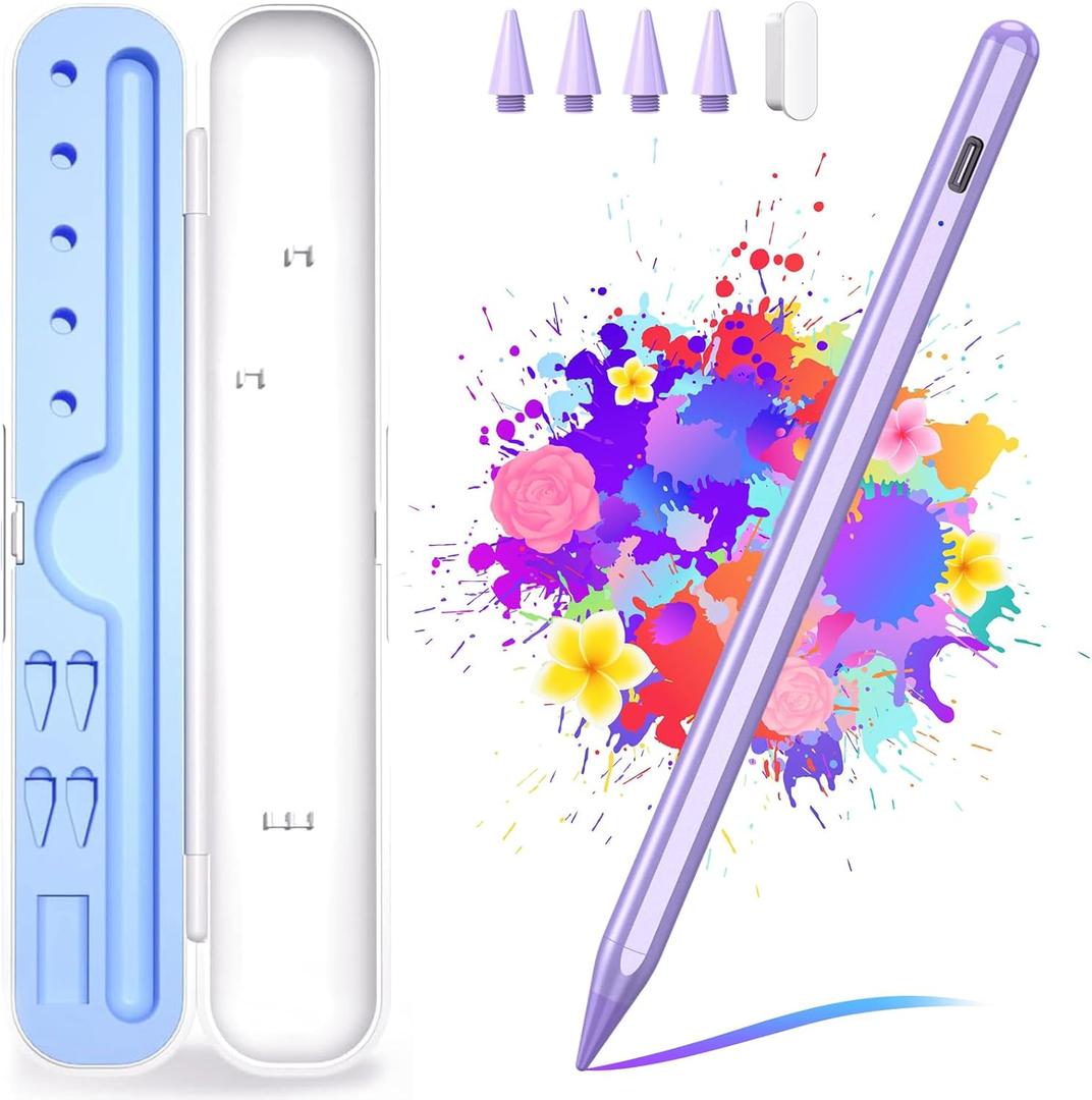 Stylus Pen for iPad A16/10th/9th Generation, 10Mins Fast Charge for Apple Pencil&iPad Pen, Compatible with iPad A16/10th/9th/8th/7th/6th/Pro 13''11''M4/12.9 inch/Air 11'' 13'' M3/M2/Mini 6/5, Purple