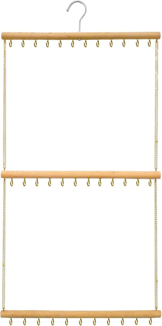 Hanging Jewelry Organizer with 36 Hooks - 15.7 Inch Hanging Wooden Display Rack for Necklaces, Bracelets, Earrings, Headbands - Space Saving Decor
