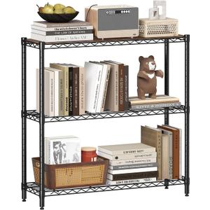 Homeiju 3-Tier Storage Rack, 29.8" Wide Heavy Duty Metal Shelving Unit, Top Tier with Removable Wood Board, 200 lbs Capacity per Shelf, for Pantry, Bathroom, Garage, Entryway, Plant Stand