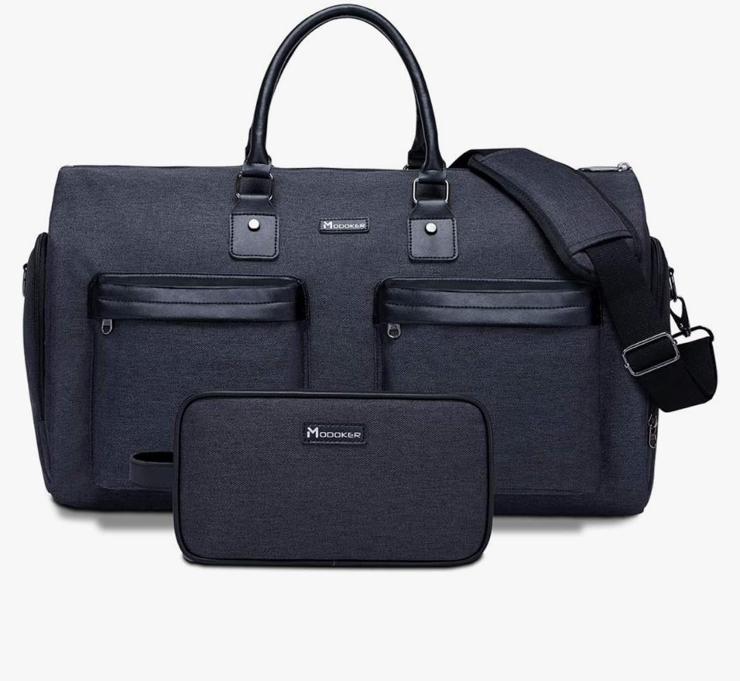 Modoker Convertible Garment Bag with Toiletry Bag, Carry On Garment Duffel Bag for Men Women Travel, Multi-Function Suit Bag 2 in 1 Hanging Suitcase, Black