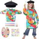 Artist Costume for Kids 5 Pcs Painter Costume With Beret Smock Palette Stickers For Halloween Career Day Dress Up
