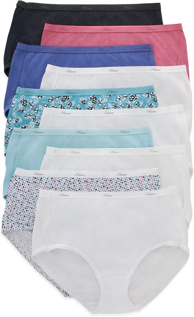 Hanes womens Cotton briefs underwear, 10 Pack  Hi Cut Assorted 1, 8 US