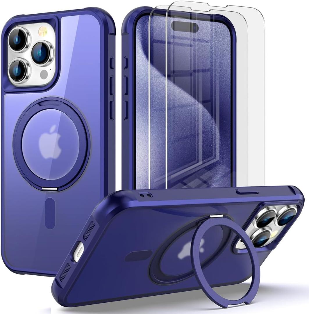 Ezanmull Magnetic for iPhone 15 Pro Max Case, Phone Case iPhone 15 Pro Max, Invisible Stand Kickstand Ring Holder Soft Shockproof Women Men Cover for 15 Pro Max 6.7" (Blue)