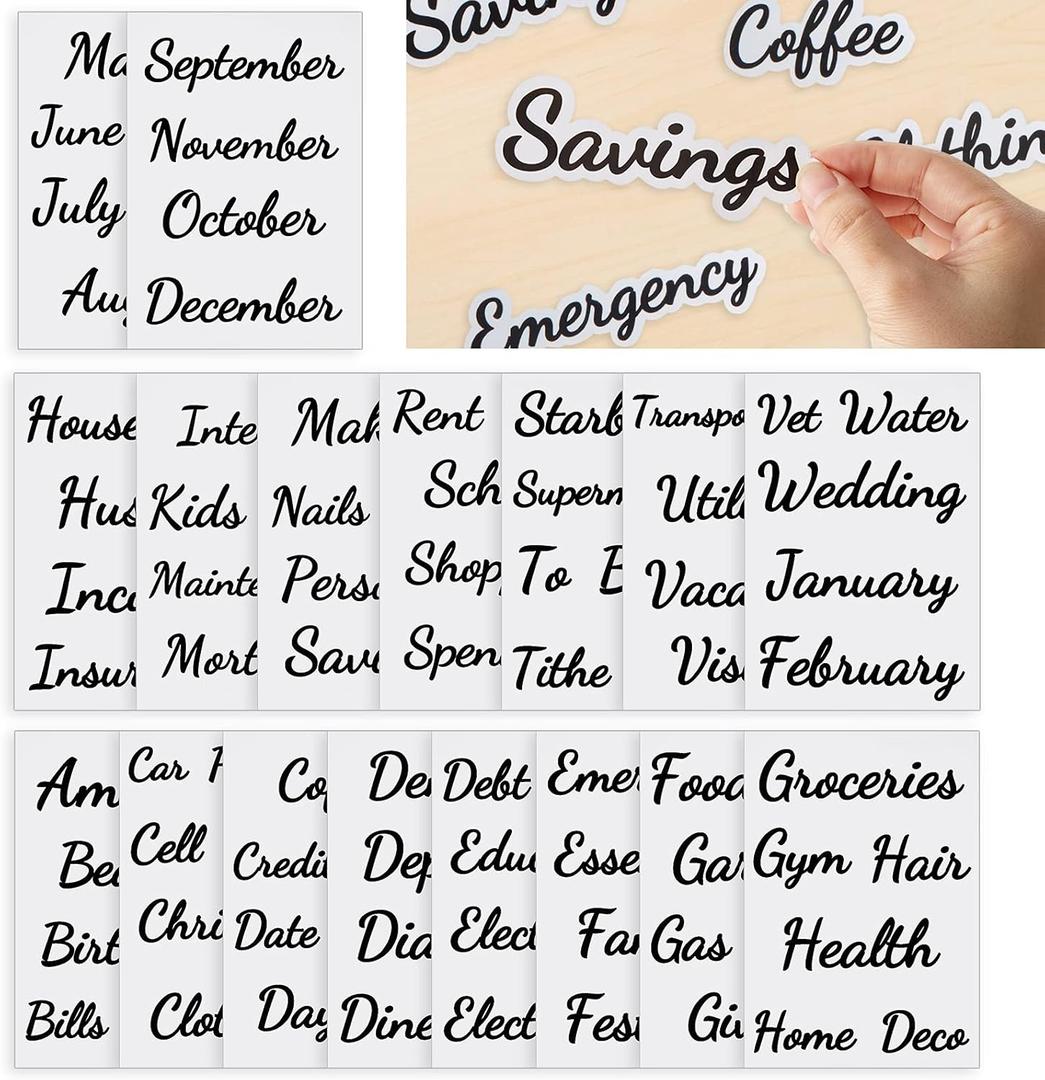 80 Cash Envelope Label Stickers - Black Bold Budget Binder List Labels for Monthly Finance Planner & A6 Cash Binder, Budgeting Category Clear Stickers for Budget Wallet, Money Coupon Organizer